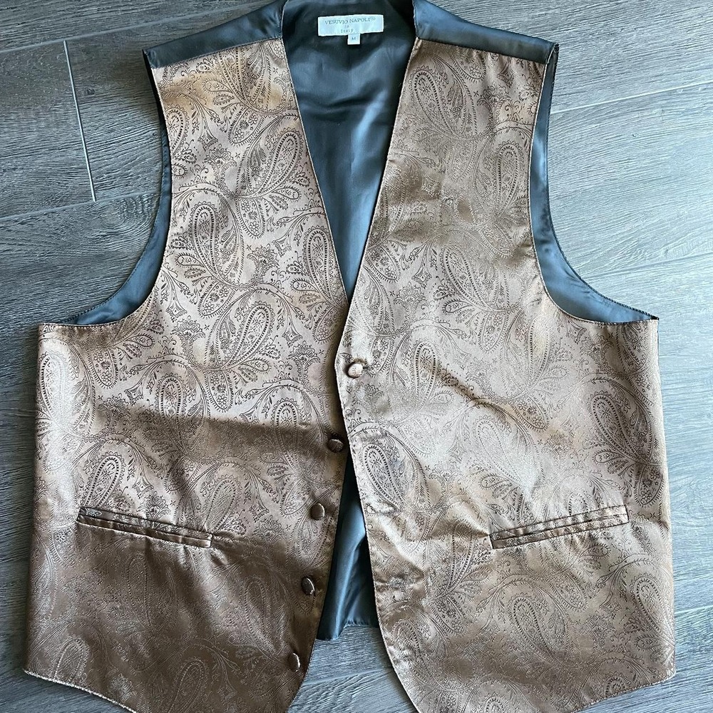 Vesuvio Napoli Mens M Bronze Paisley Jacquard Vest Made in Italy